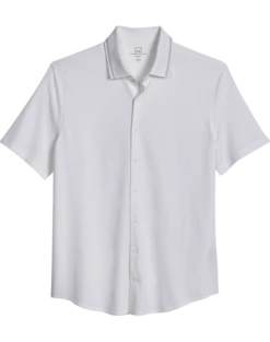 Michael Strahan Modern Fit Popcorn Stitch Short Sport Shirt, White