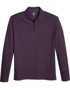 Michael Strahan Modern Fit Long Sleeve Polo Purple & Gray