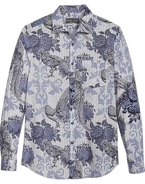 Paisley & Gray Slim Fit Spread Collar Sport Shirt, Blue Baroque Pheasant