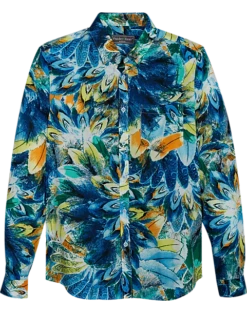 Paisley & Gray Slim Fit Button-Down Collar Sport Shirt, Blue And Yellow Feathers