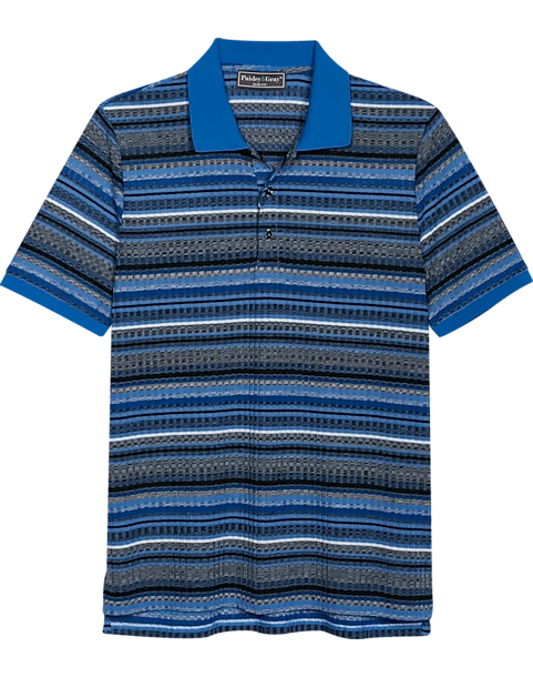 Paisley & Gray Slim Fit Polo, Blue & Black Multi Stripe