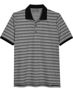 Paisley & Gray Slim Fit Polo, Black And White Zigzag Stripe