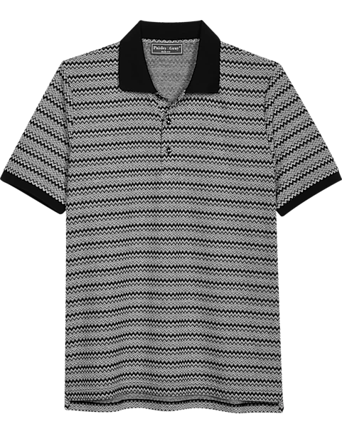 Paisley & Gray Slim Fit Polo, Black And White Zigzag Stripe