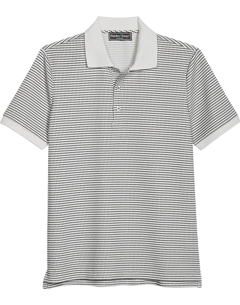 Paisley & Gray Slim Fit Polo, White & Black Dot