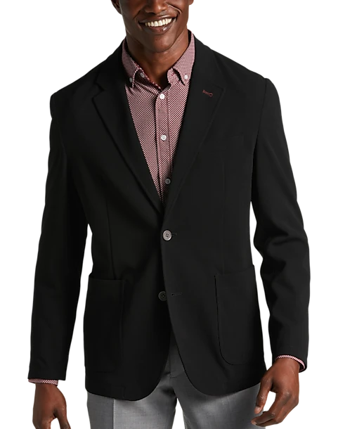 Michael Strahan Modern Fit Notch Lapel Crepe Knit Soft Jacket, Black