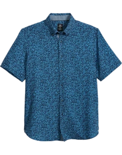Michael Strahan Modern Fit 4-Way Stretch Short Sleeve Sport Shirt, Navy & Blue Floral