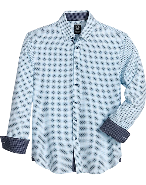 Michael Strahan Modern Fit Spread Collar 4-Way Stretch Sport Shirt, White Diamond Dot