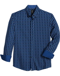 Michael Strahan Modern Fit Button-Down Collar 4-Way Stretch Sport Shirt, Navy Windowpane