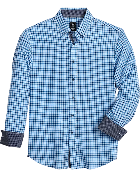 Michael Strahan Modern Fit Spread Collar 4-Way Stretch Sport Shirt, Blue Mini Plaid