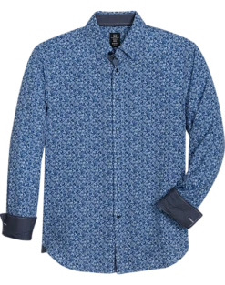 Michael Strahan Modern Fit Spread Collar 4-Way Stretch Sport Shirt, Blue Abstract Floral