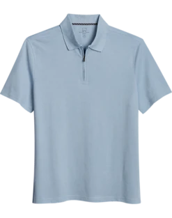 Michael Strahan Modern Fit Zip Polo, Medium Blue