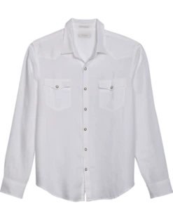 Lucky Brand Classic Fit Western Linen Sport Shirt, White