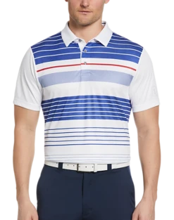 PGA Tour Classic Fit Printed Polo, White Energy Stripe