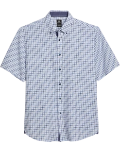 Michael Strahan Modern Fit 4-Way Stretch Short Sleeve Sport Shirt, White & Blue Tile