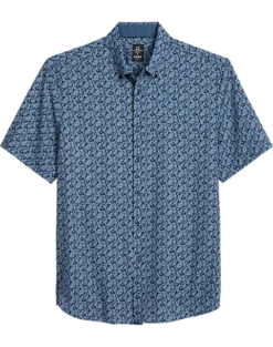 Michael Strahan Modern Fit 4-Way Stretch Short Sleeve Sport Shirt, Navy & Blue Floral