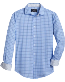 Report Collection Modern Fit Four-Way Stretch Sport Shirt, Medium Blue Check