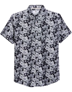 Report Collection Modern Fit Four-Way Stretch Short Sleeve Sport Shirt, Navy Floral