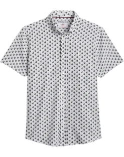 Report Collection Modern Fit Four-Way Stretch Short Sleeve Sport Shirt, Black & White Skull