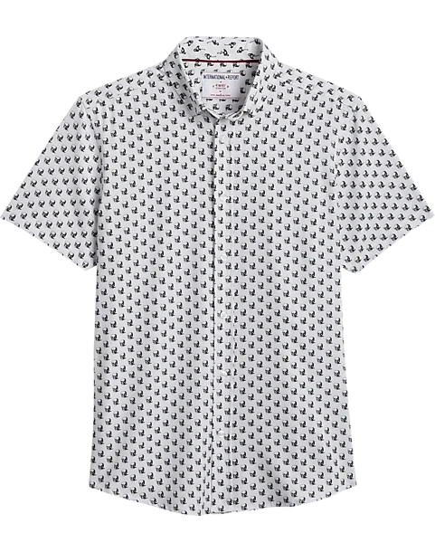 Report Collection Modern Fit Four-Way Stretch Short Sleeve Sport Shirt, Black & White Skull