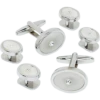 Pronto Uomo Silver And White Round Cufflink And Stud Set