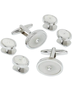 Pronto Uomo White And Silver Oval Cufflink And Stud Set