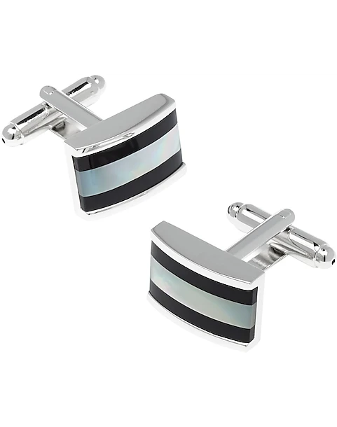Pronto Uomo Silver, Black & Mother-Of-Pearl Cufflinks