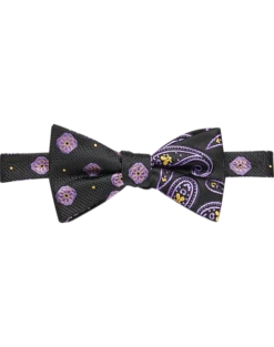 Pronto Uomo Purple & Black Paisleys And Medallions Pre-Tied Bow Tie