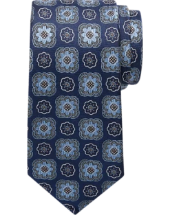 Joseph Abboud Narrow Tie, Navy & Blue Medallion