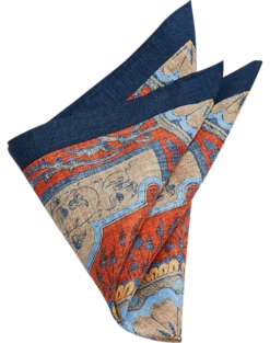 Joseph Abboud Linen Pocket Square, Navy & Rust Fresco