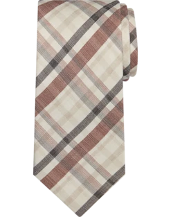 Pronto Uomo Narrow Tie, Brown Plaid