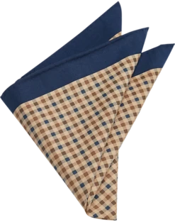 Joseph Abboud Pocket Square, Navy & Taupe Check