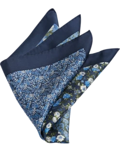 Joseph Abboud Silk Pocket Square, Navy Multi Pattern Floral