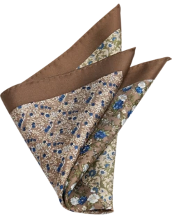 Joseph Abboud Silk Pocket Square, Taupe Multi Pattern Floral