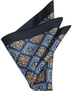 Joseph Abboud Silk Pocket Square, Navy Square Medallion