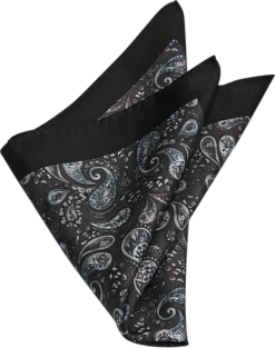 Joseph Abboud Silk Pocket Square, Black Paisley