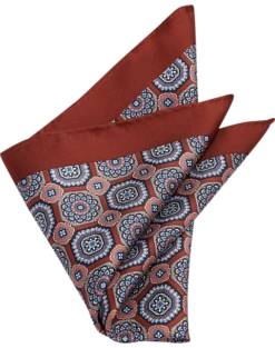 Joseph Abboud Silk Pocket Square, Rust Medallion