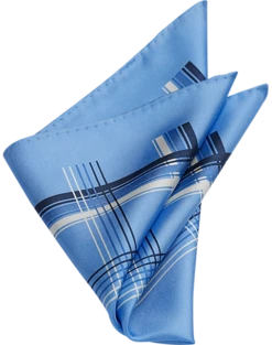 Joseph Abboud Silk Pocket Square, Blue Modern Grid
