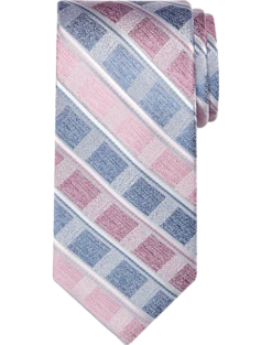 Pronto Uomo Narrow Tie, Pink & Blue Grid Stripe