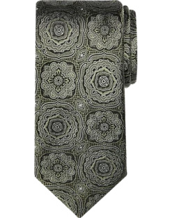 Awearness Kenneth Cole Narrow Tie, Olive Filigree Medallion