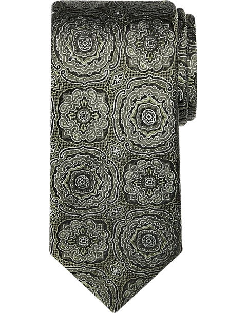 Awearness Kenneth Cole Narrow Tie, Olive Filigree Medallion