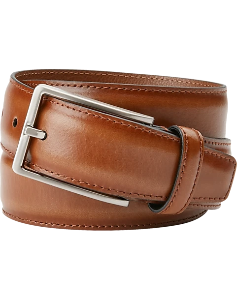 Joseph Abboud Feather Edge Leather Belt, Cognac