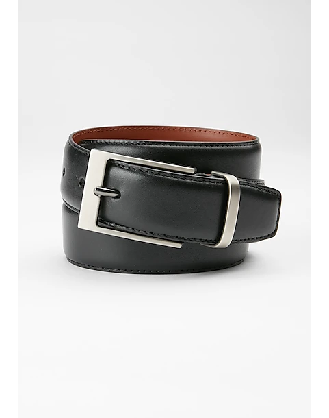 Joseph Abboud Feather Edge Stitched Leather Belt, Black