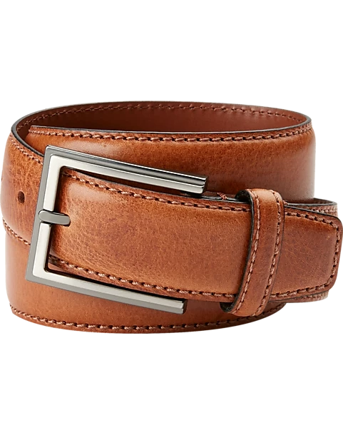 Joseph Abboud Feather Edge Stitched Belt, Cognac