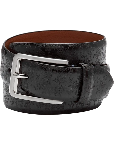Joseph Abboud Leather Casual Belt, Black Floral
