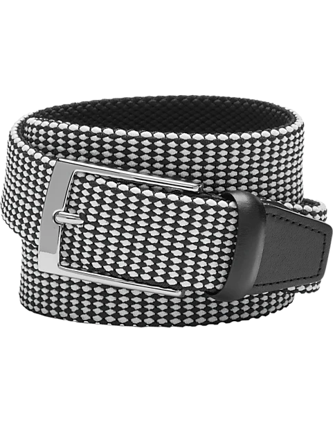 Joseph Abboud Woven Casual Belt, Black & White Diamond Check