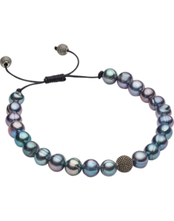 Pronto Uomo Gray Freshwater Pearl And Brass Bead Bracelet